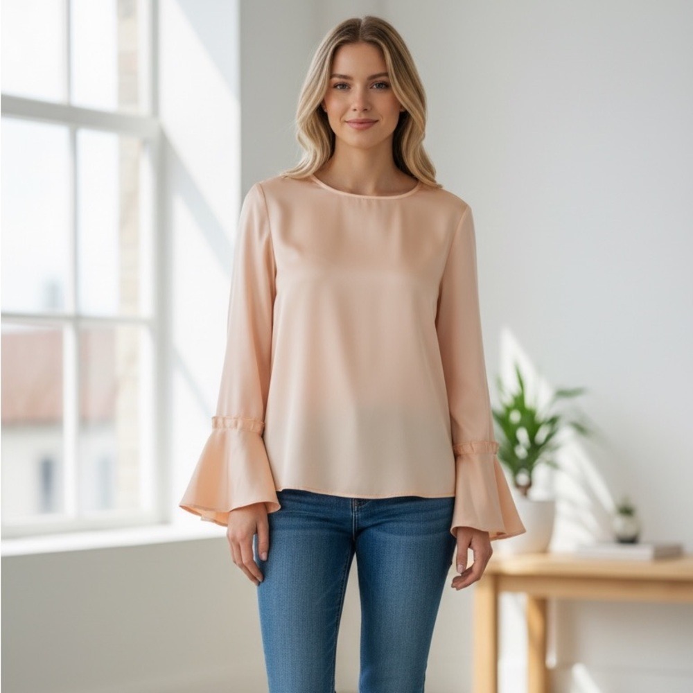 The Limited XL Creme de Peche Bell Sleeve Blouse‎